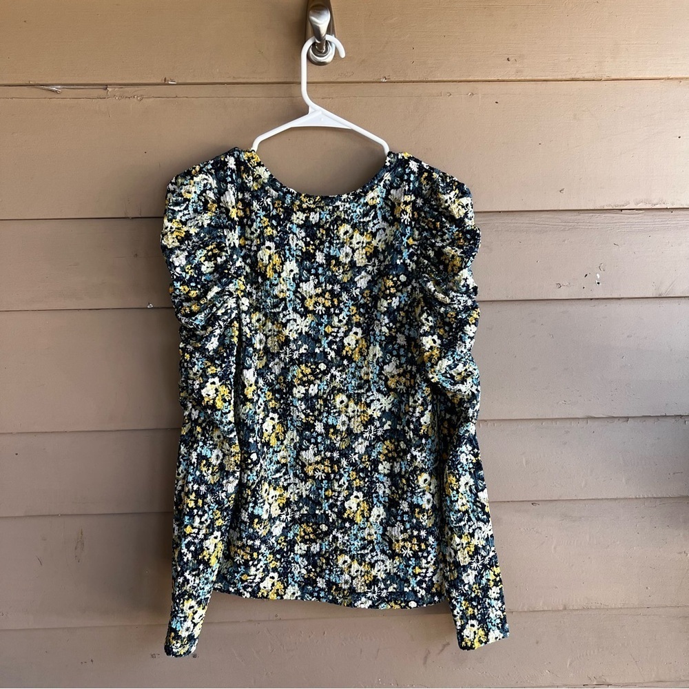 LOFT Floral Shirred Puff Sleeve Top - Size Small - Modest Office Casual - Picture 8 of 8
